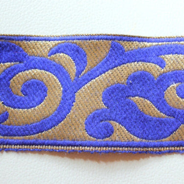 Royal Blue And Bronze Embroidery Lace Trim, Approx. 60mm Wide